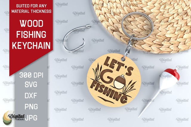 Wood Fishing Keychain Laser Cut. Wood Fishing Tag SVG SVG Evgenyia Guschina 
