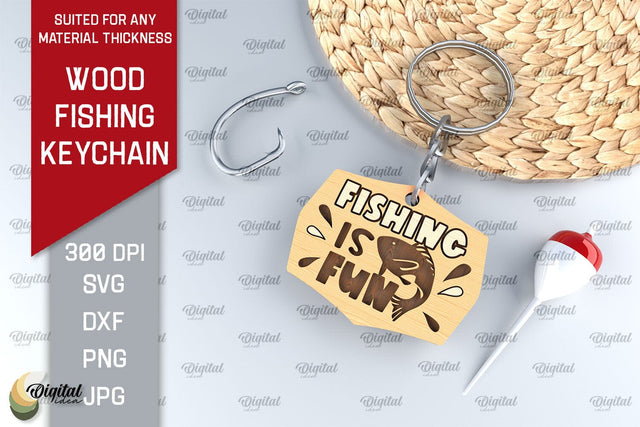 Wood Fishing Keychain Laser Cut. Wood Fishing Tag SVG SVG Evgenyia Guschina 