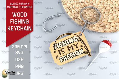 Wood Fishing Keychain Laser Cut. Wood Fishing Tag SVG SVG Evgenyia Guschina 
