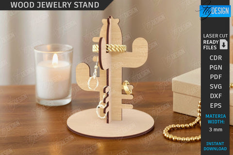 Wood Jewelry Stands Laser Cut Bundle | Earrings Display Cards | Jewelry Holders | Desktop Jewelry Stands | Craft Show Display Stands | Modern Jewelry Stands | CNC Files SVG Fly Design 