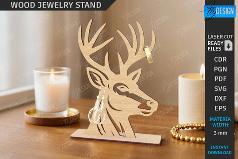 Wood Jewelry Stands Laser Cut Bundle | Earrings Display Cards | Jewelry Holders | Desktop Jewelry Stands | Craft Show Display Stands | Modern Jewelry Stands | CNC Files SVG Fly Design 
