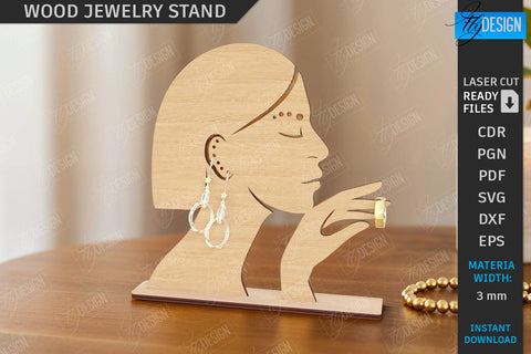 Wood Jewelry Stands Laser Cut Bundle | Earrings Display Cards | Jewelry Holders | Desktop Jewelry Stands | Craft Show Display Stands | Modern Jewelry Stands | CNC Files SVG Fly Design 