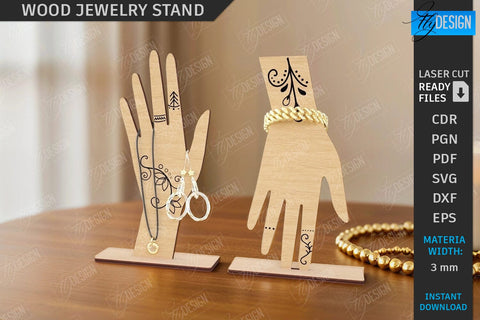 Wood Jewelry Stands Laser Cut Bundle | Earrings Display Cards | Jewelry Holders | Desktop Jewelry Stands | Craft Show Display Stands | Modern Jewelry Stands | CNC Files SVG Fly Design 