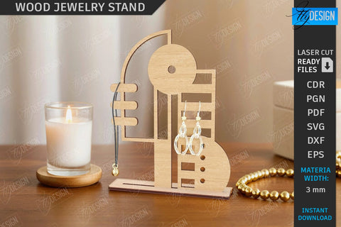 Wood Jewelry Stands Laser Cut Bundle | Earrings Display Cards | Jewelry Holders | Desktop Jewelry Stands | Craft Show Display Stands | Modern Jewelry Stands | CNC Files SVG Fly Design 