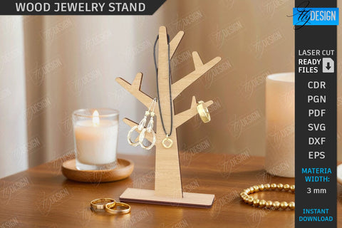 Wood Jewelry Stands Laser Cut Bundle | Earrings Display Cards | Jewelry Holders | Desktop Jewelry Stands | Craft Show Display Stands | Modern Jewelry Stands | CNC Files SVG Fly Design 