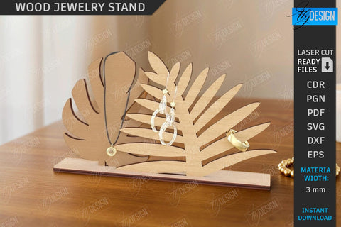 Wood Jewelry Stands Laser Cut Bundle | Earrings Display Cards | Jewelry Holders | Desktop Jewelry Stands | Craft Show Display Stands | Modern Jewelry Stands | CNC Files SVG Fly Design 