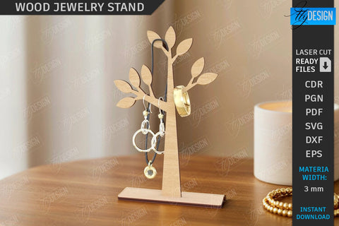 Wood Jewelry Stands Laser Cut Bundle | Earrings Display Cards | Jewelry Holders | Desktop Jewelry Stands | Craft Show Display Stands | Modern Jewelry Stands | CNC Files SVG Fly Design 