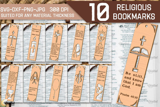 Wood Laser Cut Bundle Religious Bookmarks. Bible Bookmarks SVG SVG Evgenyia Guschina 