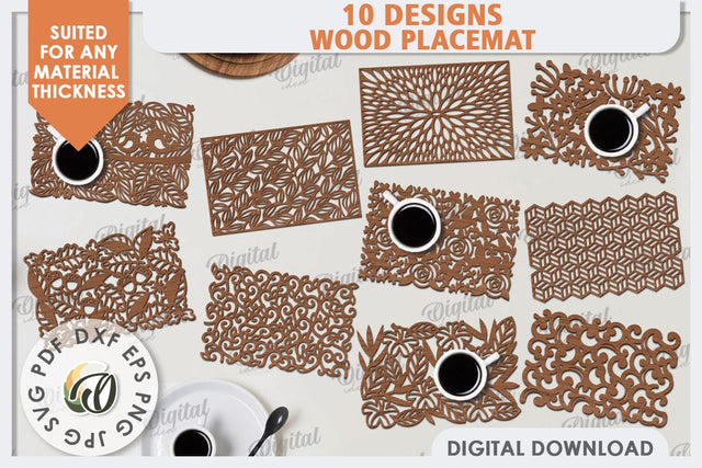 Wood Placemats Laser Cut Bundle. Home Decor. Coasters SVG SVG Evgenyia Guschina 