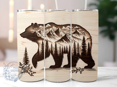 Wood Style Bear 20oz Skinny Tumbler, Cute Bear Tumbler Png, Straight & Tapered Tumbler Wrap, Instant Digital Download Sublimation ToriDesigns 