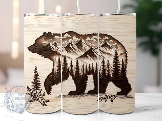 Wood Style Bear 20oz Skinny Tumbler, Cute Bear Tumbler Png, Straight & Tapered Tumbler Wrap, Instant Digital Download Sublimation ToriDesigns 