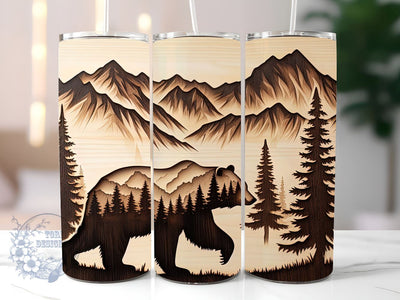 Wood Style Bear 20oz Skinny Tumbler, Cute Bear Tumbler Png, Straight & Tapered Tumbler Wrap, Instant Digital Download Sublimation ToriDesigns 