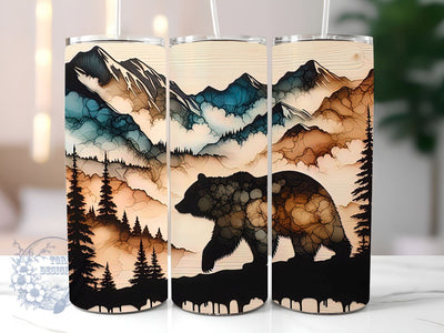 Wood Style Bear 20oz Skinny Tumbler, Cute Bear Tumbler Png, Straight & Tapered Tumbler Wrap, Instant Digital Download Sublimation ToriDesigns 
