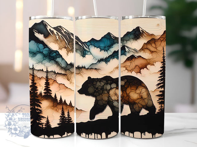 Wood Style Bear 20oz Skinny Tumbler, Cute Bear Tumbler Png, Straight & Tapered Tumbler Wrap, Instant Digital Download Sublimation ToriDesigns 
