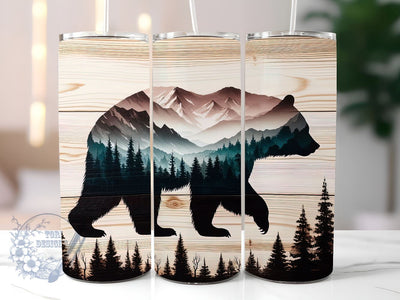 Wood Style Bear 20oz Skinny Tumbler, Cute Bear Tumbler Png, Straight & Tapered Tumbler Wrap, Instant Digital Download Sublimation ToriDesigns 