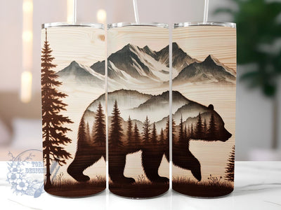 Wood Style Bear 20oz Skinny Tumbler, Cute Bear Tumbler Png, Straight & Tapered Tumbler Wrap, Instant Digital Download Sublimation ToriDesigns 