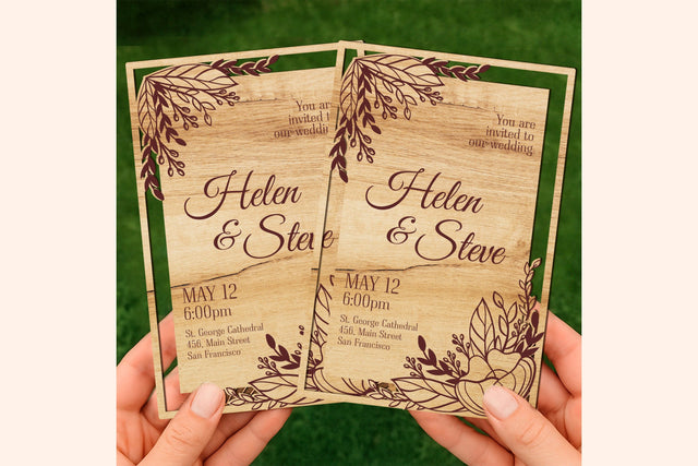 Wood Wedding Invitation, Wedding Card Template, Rustic Event Invite SVG LaserCutano 