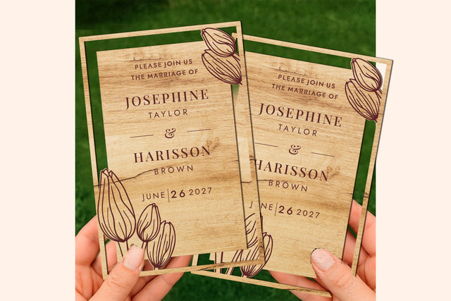 Wood Wedding Invitation, Wedding Card Template SVG LaserCutano 