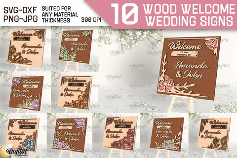 Wood Welcome Wedding Signs Laser Cut Bundle. Wedding Decor SVG SVG Evgenyia Guschina 