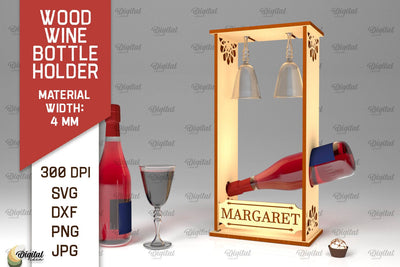 Wood Wine Bottle Holder Laser Cut. Wine Rack SVG SVG Evgenyia Guschina 