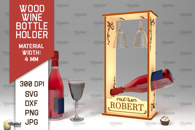 Wood Wine Bottle Holder Laser Cut. Wine Rack SVG SVG Evgenyia Guschina 