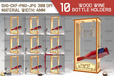 Wood Wine Bottle Holders Laser Cut Bundle. Wine Racks SVG SVG Evgenyia Guschina 