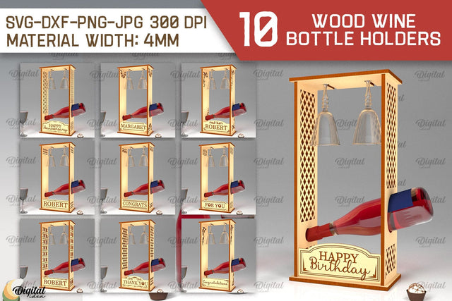 Wood Wine Bottle Holders Laser Cut Bundle. Wine Racks SVG SVG Evgenyia Guschina 