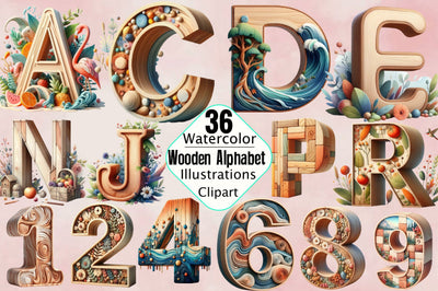 Wooden Alphabet Sublimation Clipart Bundle Sublimation SVGArt 