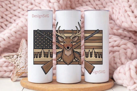Wooden American Flag Deer 20oz Tumbler Sublimation DesignSVG 
