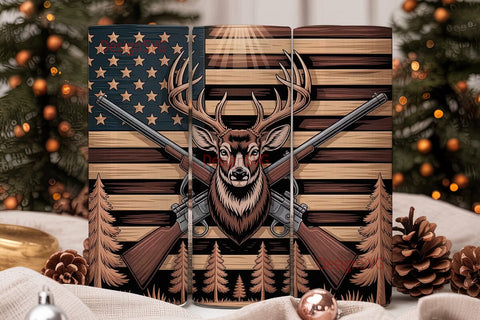 Wooden American Flag Deer 20oz Tumbler Sublimation DesignSVG 
