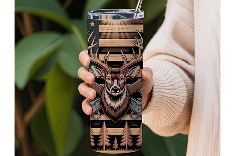 Wooden American Flag Deer 20oz Tumbler Sublimation DesignSVG 