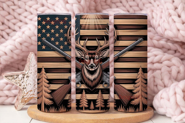 Wooden American Flag Deer 20oz Tumbler Sublimation DesignSVG 