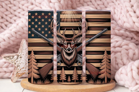 Wooden American Flag Deer 20oz Tumbler Sublimation DesignSVG 