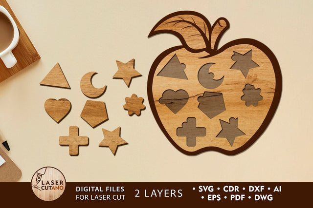 Wooden Apple Shape Sorter Toy - Laser Cut Kids Puzzle SVG File SVG LaserCutano 