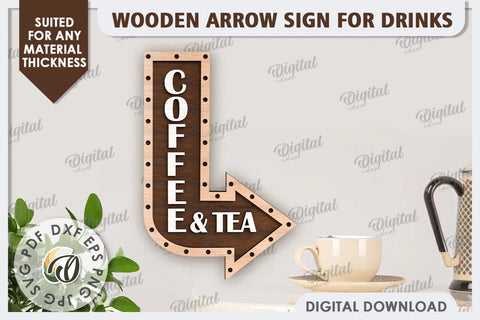 Wooden Arrow Sign for Drinks Laser Cut. Kitchen Sign SVG SVG Evgenyia Guschina 