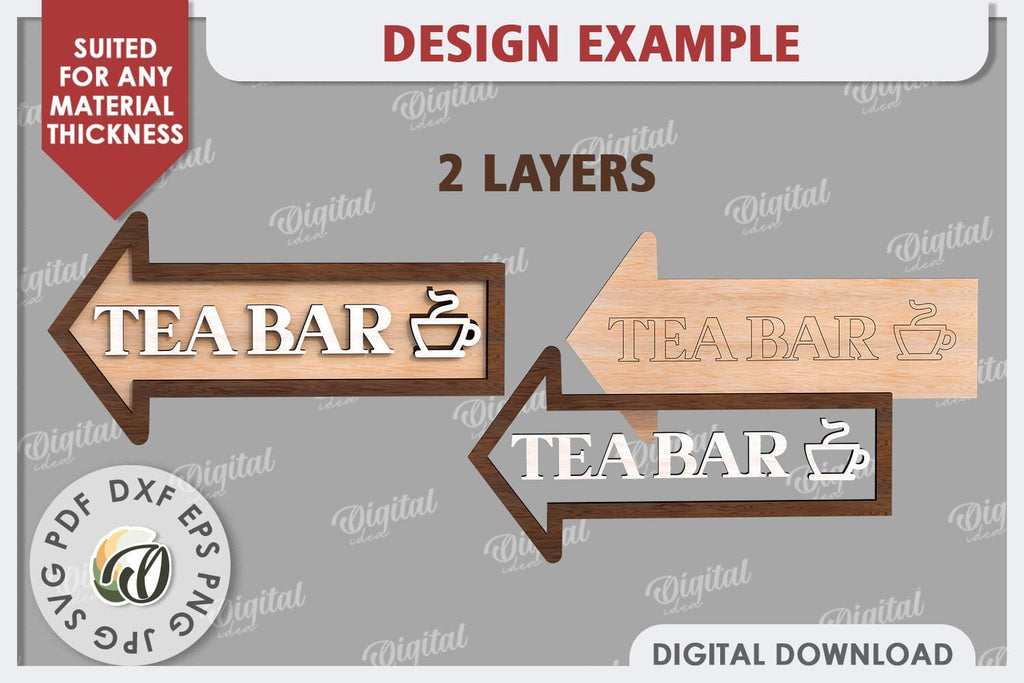 Wooden Arrow Sign for Drinks Laser Cut. Kitchen Sign SVG - So Fontsy