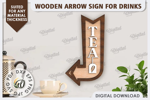 Wooden Arrow Sign for Drinks Laser Cut. Kitchen Sign SVG SVG Evgenyia Guschina 