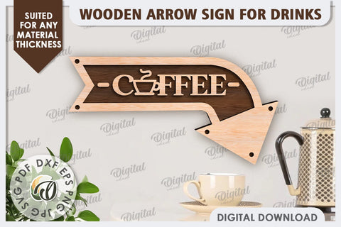 Wooden Arrow Sign for Drinks Laser Cut. Kitchen Sign SVG SVG Evgenyia Guschina 