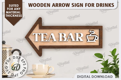 Wooden Arrow Sign for Drinks Laser Cut. Kitchen Sign SVG SVG Evgenyia Guschina 