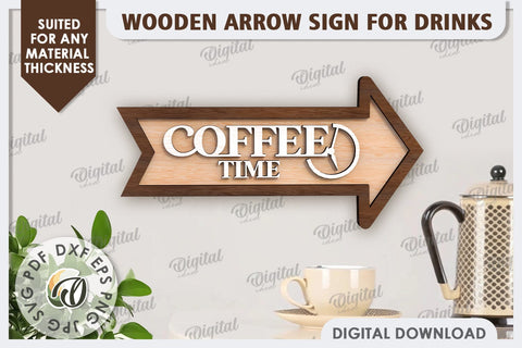 Wooden Arrow Sign for Drinks Laser Cut. Kitchen Sign SVG SVG Evgenyia Guschina 