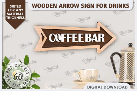 Wooden Arrow Sign for Drinks Laser Cut. Kitchen Sign SVG SVG Evgenyia Guschina 
