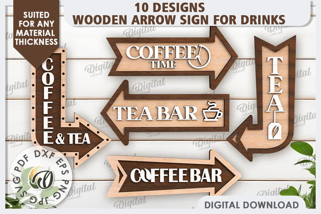 Wooden Arrow Signs for Drinks LaserCut Bundle. Layered Signs SVG Evgenyia Guschina 