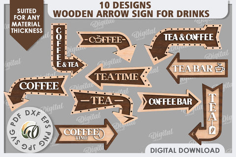 Wooden Arrow Signs for Drinks LaserCut Bundle. Layered Signs SVG Evgenyia Guschina 