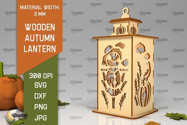Wooden Autumn Lantern Laser Cut. Fall Lantern SVG Design SVG Evgenyia Guschina 