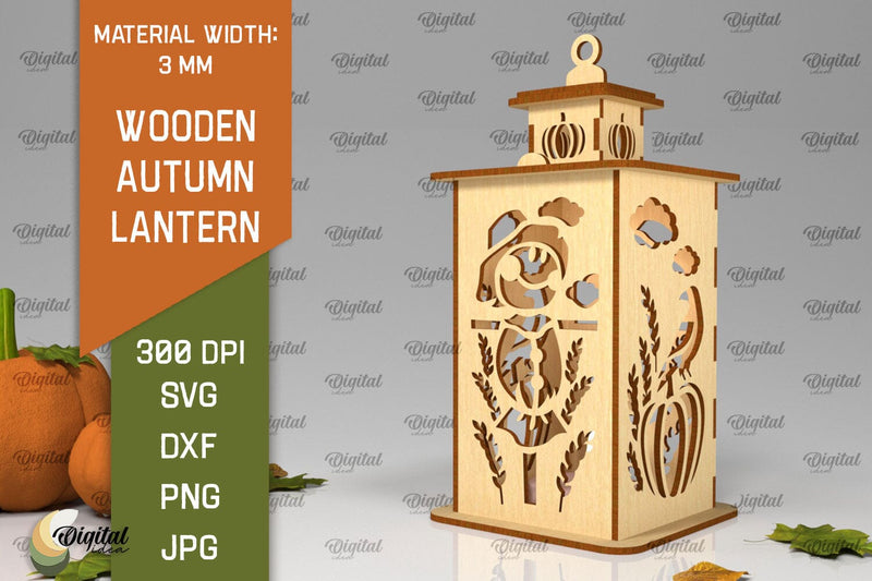 Wooden Autumn Lantern Laser Cut. Fall Lantern SVG Design SVG Evgenyia Guschina 