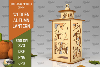 Wooden Autumn Lantern Laser Cut. Fall Lantern SVG Design SVG Evgenyia Guschina 