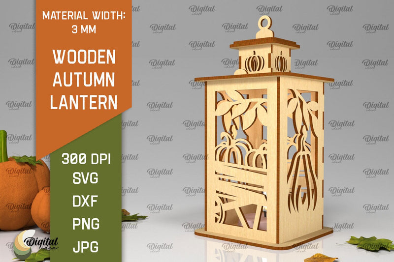 Wooden Autumn Lantern Laser Cut. Fall Lantern SVG Design SVG Evgenyia Guschina 