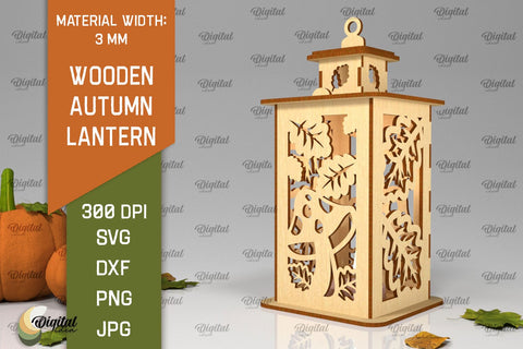 Wooden Autumn Lantern Laser Cut. Fall Lantern SVG Design SVG Evgenyia Guschina 