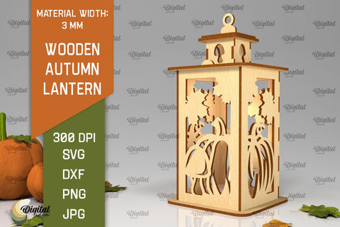 Wooden Autumn Lantern Laser Cut. Fall Lantern SVG Design SVG Evgenyia Guschina 