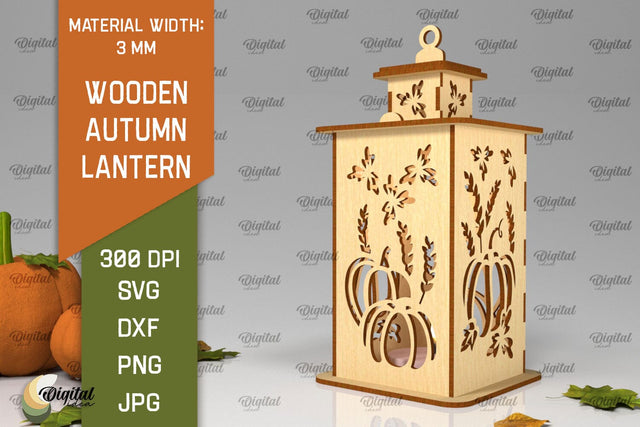 Wooden Autumn Lantern Laser Cut. Fall Lantern SVG Design SVG Evgenyia Guschina 